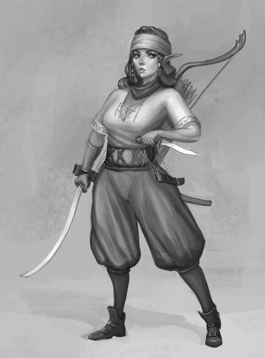 Another black and white commission. Elf pirate!