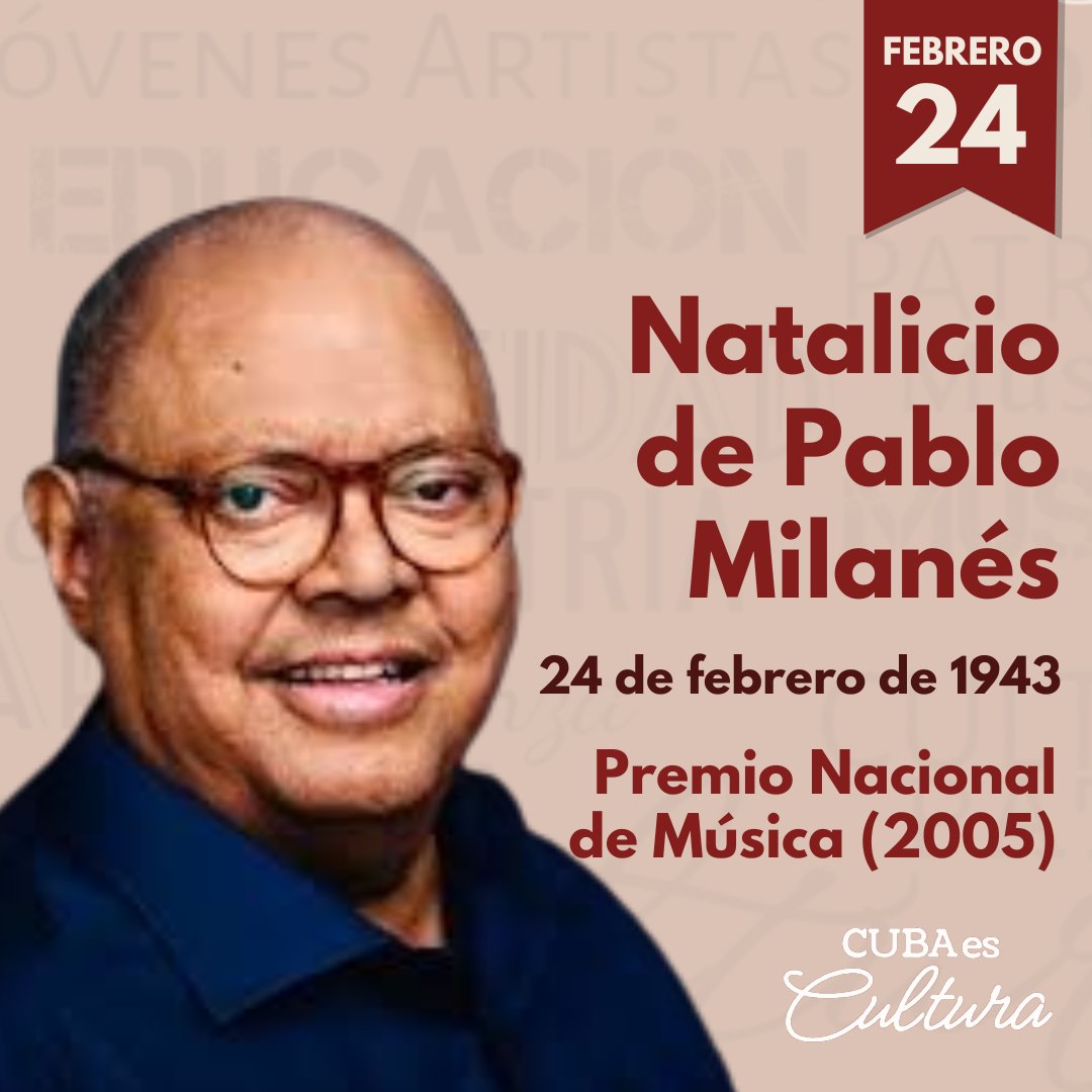 CubaEsCultura's tweet photo. Aniversario 82 del natalicio del destacado cantautor cubano Pablo Milanés🎶

Fundador del Grupo de Experimentación Sonora del ICAIC y del movimiento de la Nueva Trova junto a Silvio Rodríguez y Noel Nicola. Su legado musical es un referente de la identidad y la cultura cubana. https://t.co/BMghGbCTP7