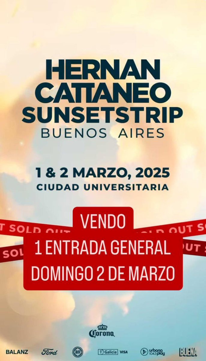 VENDO ENTRADA GENERAL CATTANEO DOMINGO 2 DE MARZO! 

TRANSFIERO POR QUENTRO