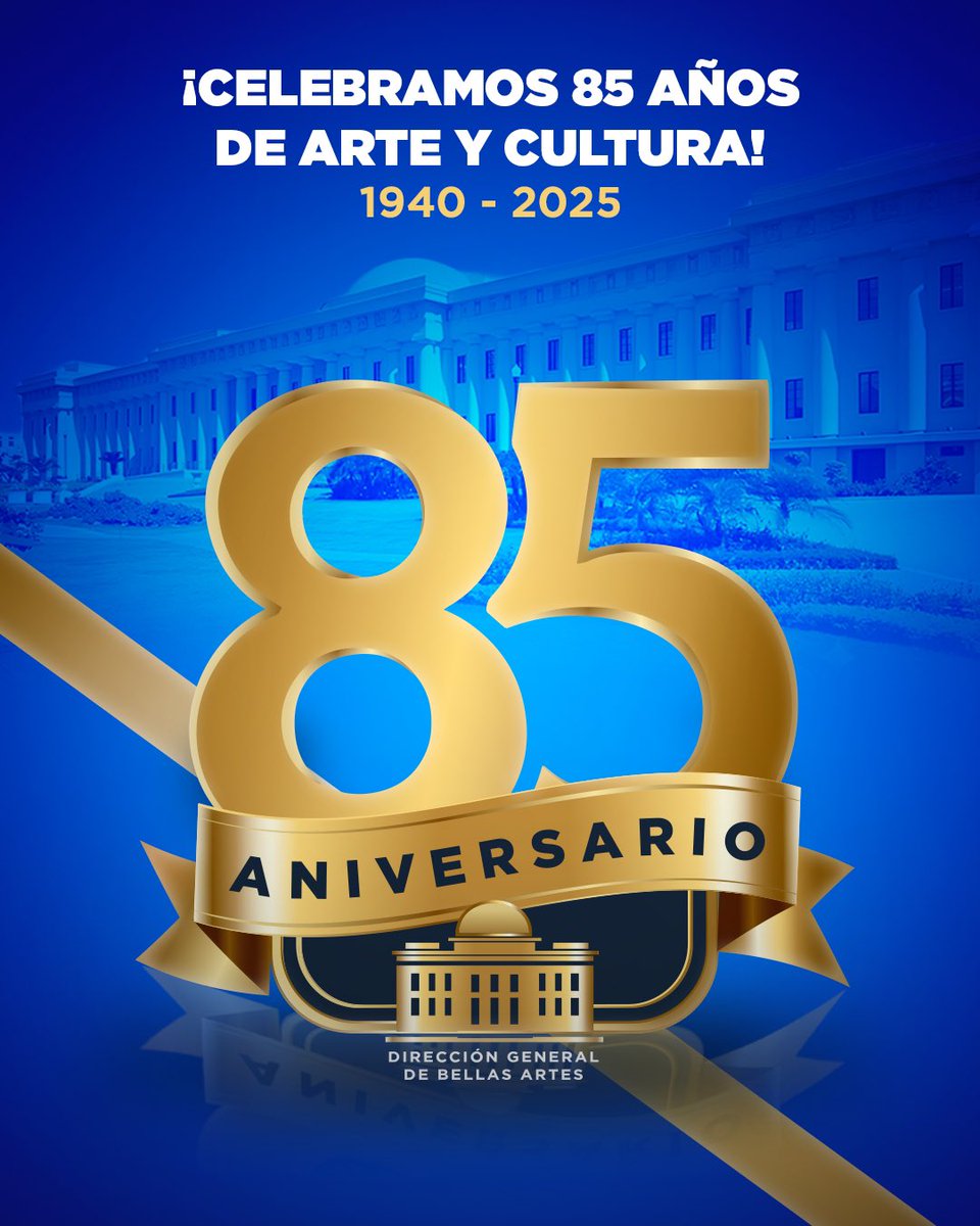 🎉 ¡Este 19 de julio celebramos 85 años de historia! ✨

La Dirección General de Bellas Artes cumple un hito muy especial: su propósito es ser la institución oficial encargada de la difusión y formación de las artes en la República Dominicana.

#85AñosDeBellasArtes  #CulturaRD