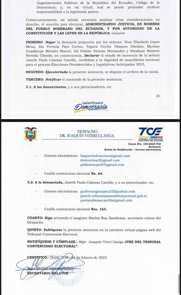 PaolaCabezasC's tweet photo. Hace meses atrás fui denunciada ante el @TCE_Ecuador por presunta campaña anticipada. Jamás violenté la Ley y la Constitución. Hoy se ratifica mi estado de inocencia. #Vencimos 👩🏾🦱✊🏾 https://t.co/8z2ZoVUXzX
