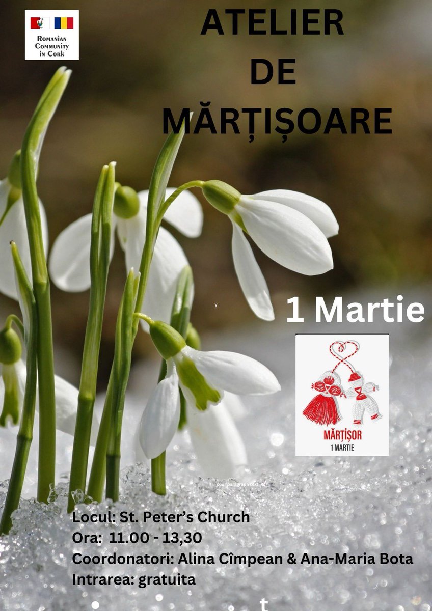 🌿 Celebrate spring with us at the Mărțișor Workshop in Cork! 🎨✨
Join us to create your own Mărțișor, the traditional Romanian symbol of spring! A fun free event for kids &amp; parents, filled with creativity, culture and warm community ❤️#SpringTradition
#CorkEvents 🌸