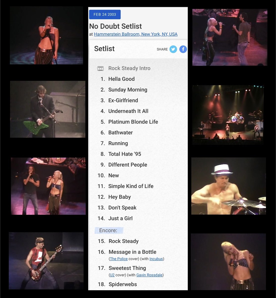 Today’s “This Day In Concert History” is a concert I was at 22 years ago today, <a href="/nodoubt/">No Doubt</a> at Hammerstein Ballroom on Feb 24, 2003.
They were in NYC for the Grammy’s &amp; announced this show a few days prior.

They always perform with a ton of energy &amp; this night they raised the bar!