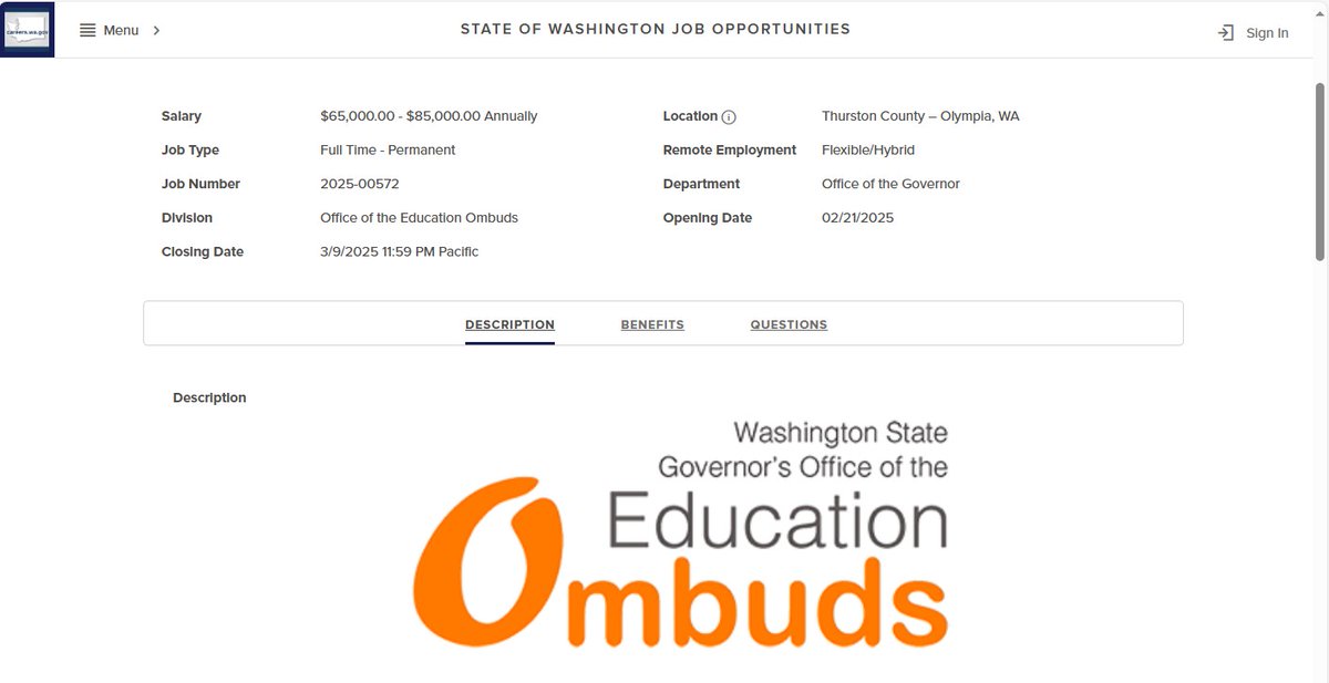 OEO is hiring an Associate Education Ombuds. The Associate Education Ombuds provides informal conflict resolution and carries an independent caseload of education concerns related to OEO’s strategic plan. Position closes 3.9.2025.
Apply here: governmentjobs.com/careers/washin…