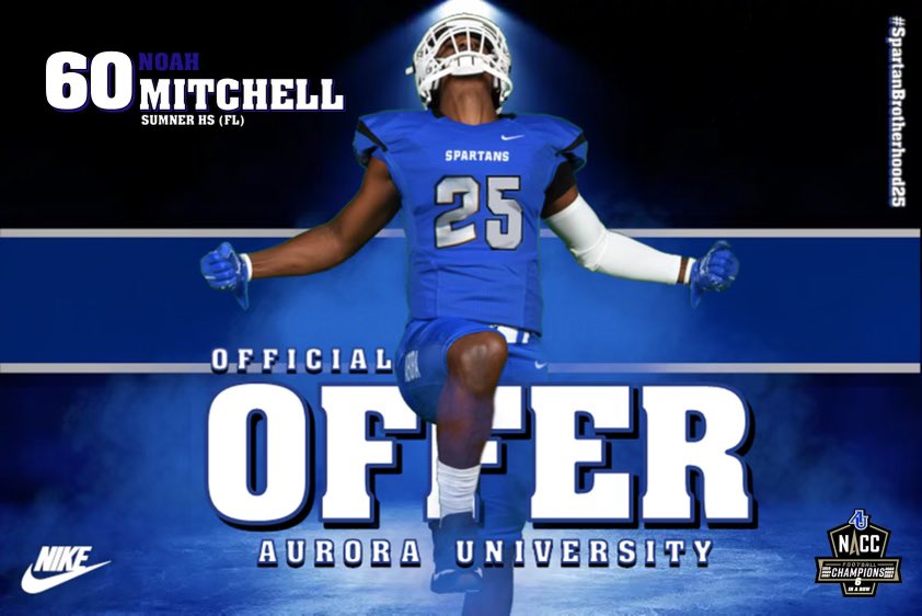 Blessed to receive an offer from Aurora University! #AGTG✝️
 <a href="/SumnerHSFootbal/">Sumner High School Football</a> <a href="/SumnerFBHC/">Sumner Football Head Coach</a> <a href="/Geethecoach/">Coach Gee</a> <a href="/jndavis701/">Coach James Davis</a> <a href="/AU_SpartanFB/">Aurora University Football</a>