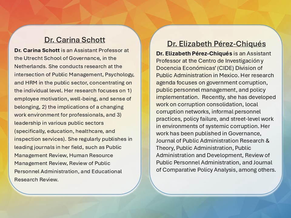 Review of Public Personnel Administration (@reviewofppa) on Twitter photo Meet two of ROPPA's editorial board members, Drs. Carina Schott and <a href="/LiPerezChiques/">Elizabeth Pรฉrez Chiquรฉs</a>! Meet two of ROPPA's editorial board members, Drs. Carina Schott and <a href="/LiPerezChiques/">Elizabeth Pรฉrez Chiquรฉs</a>!