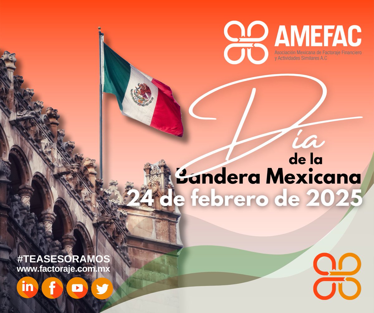 La AMEFAC, se une a la conmemoración del Día de la Bandera, símbolo de identidad, unidad y fortaleza de México. 

"Nuestra bandera es más que un emblema, es la representación de una nación que avanza con determinación y orgullo".

#DíaDeLaBandera #México #OrgulloNacional