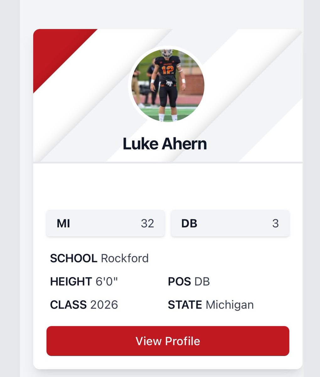 Luke Ahern (@lukeahern12) on Twitter photo Thank you to <a href="/PrepRedzoneMI/">Prep Redzone Michigan</a> for the ranking update! Glad to be ranked the 3rd DB in the state! Senior season loading ⏳
<a href="/alex_pallone/">Alex Pallone</a> <a href="/AllenTrieu/">Allen Trieu</a> <a href="/CoachBanaszak/">Robert J Banaszak Jr.</a> @trainwith_ns <a href="/RockfordRamsFB/">Rockford Rams Football</a> <a href="/TheD_Zone/">The D Zone</a> Thank you to <a href="/PrepRedzoneMI/">Prep Redzone Michigan</a> for the ranking update! Glad to be ranked the 3rd DB in the state! Senior season loading ⏳
<a href="/alex_pallone/">Alex Pallone</a> <a href="/AllenTrieu/">Allen Trieu</a> <a href="/CoachBanaszak/">Robert J Banaszak Jr.</a> @trainwith_ns <a href="/RockfordRamsFB/">Rockford Rams Football</a> <a href="/TheD_Zone/">The D Zone</a>