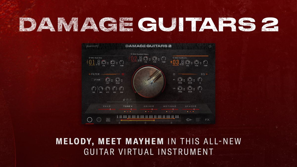 Introducing Damage Guitars 2—a fearless new take on melodic electric guitars, loaded with high-octane leads, gritty riffs, and creative guitar textures. Get it now for $219 (reg. $299) until March 7 &gt; Heavyocity.com/Damage-Guitars…