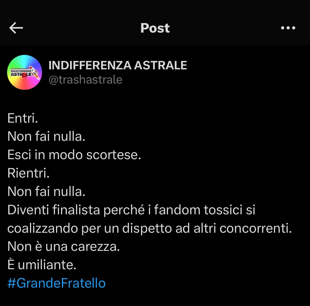 sputo fatti 
ecco il fatto: 

( ti amo <a href="/trashastrale/">INDIFFERENZA ASTRALE</a> )
#helevier