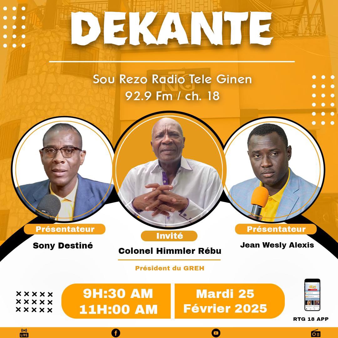 Demain matin à 9h30 Colonel Himmler Rébu en direct sur RTG à l’émission Dekante
#Ayiti #Haiti