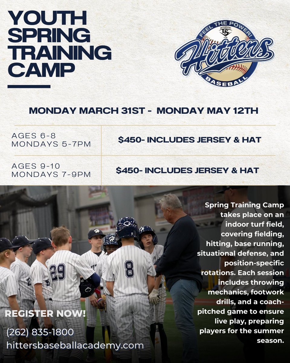 hittersbaseba11's tweet photo. Season Prep Starts NOW! 🔥

Hit the field this spring with confidence! Our Youth Spring Training Camp is designed to sharpen your skills and get you game-ready before opening day. 💪

📅 Spots are limited—register today!

#HittersBaseball #SpringTraining #BaseballReady https://t.co/eDFi1oYieQ