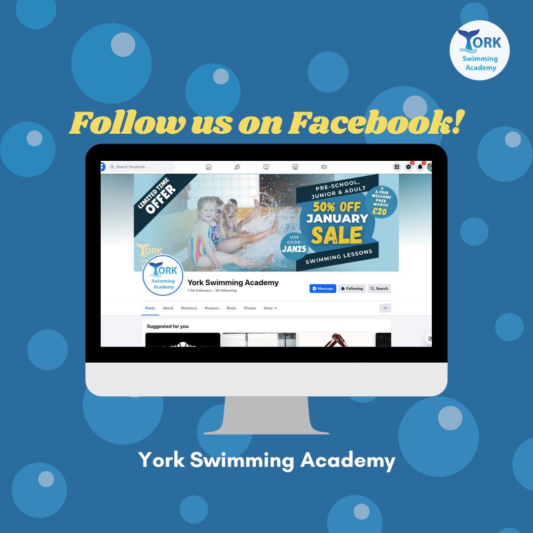 In case you are not already aware, we are on Facebook! 

We constantly post class updates, deals and giveaways, as well as entertaining and educational content, so if you don’t already, make sure to head over to follow us on Instagram! 

facebook.com/YorkSwimAcadem…