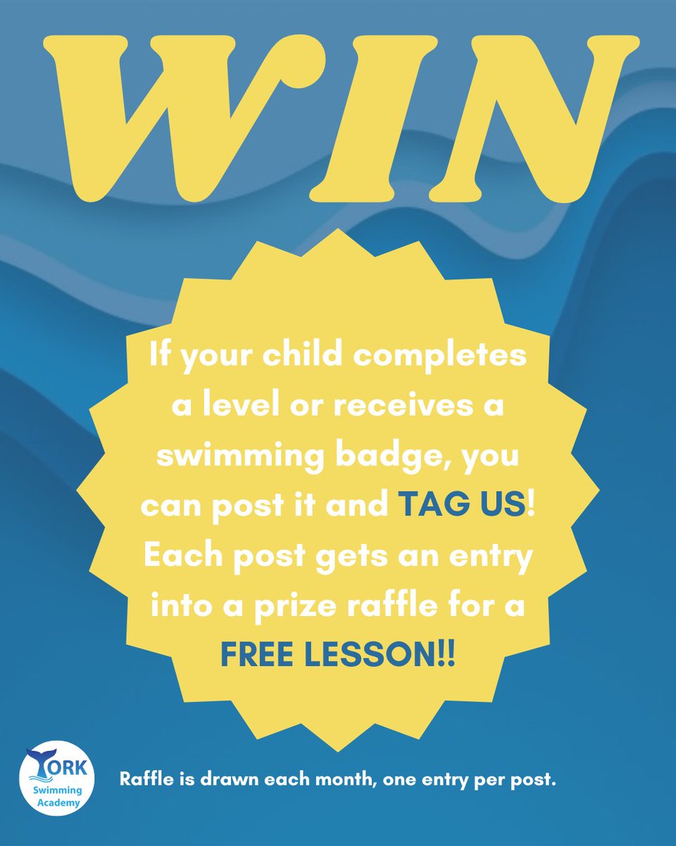 YOU HAVE A CHANCE TO WIN!! 
If you weren’t aware, we have a giveaway going on that gives you the chance to receive a FREE swimming lesson if you TAG US in a post that celebrates your child’s success!! 
Tag us in your posts with their badges or certificates, and we'll enter you!