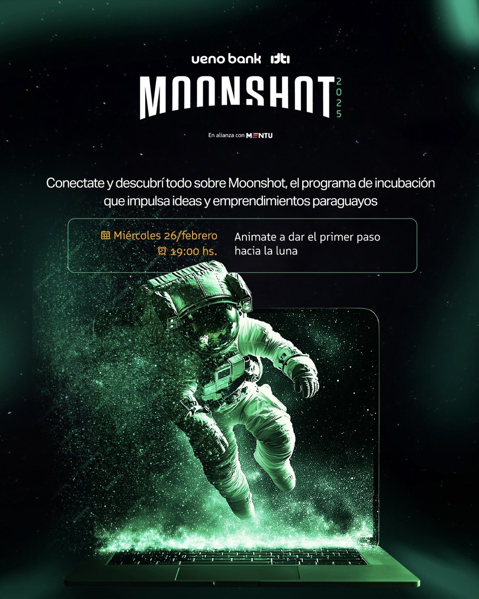 moonshot_py's tweet photo. 🚀 ¡Queremos responder todas tus dudas!

Si tenés una idea y querés llevarla al siguiente nivel, este espacio es para vos. Te contamos todo acerca de Moonshot 2025 🌙

🗓️ Miércoles 26/02
⏰19:00 hs.

🔗 Inscribite al taller aquí: https://t.co/bjmanaYfif https://t.co/FascWyKccM