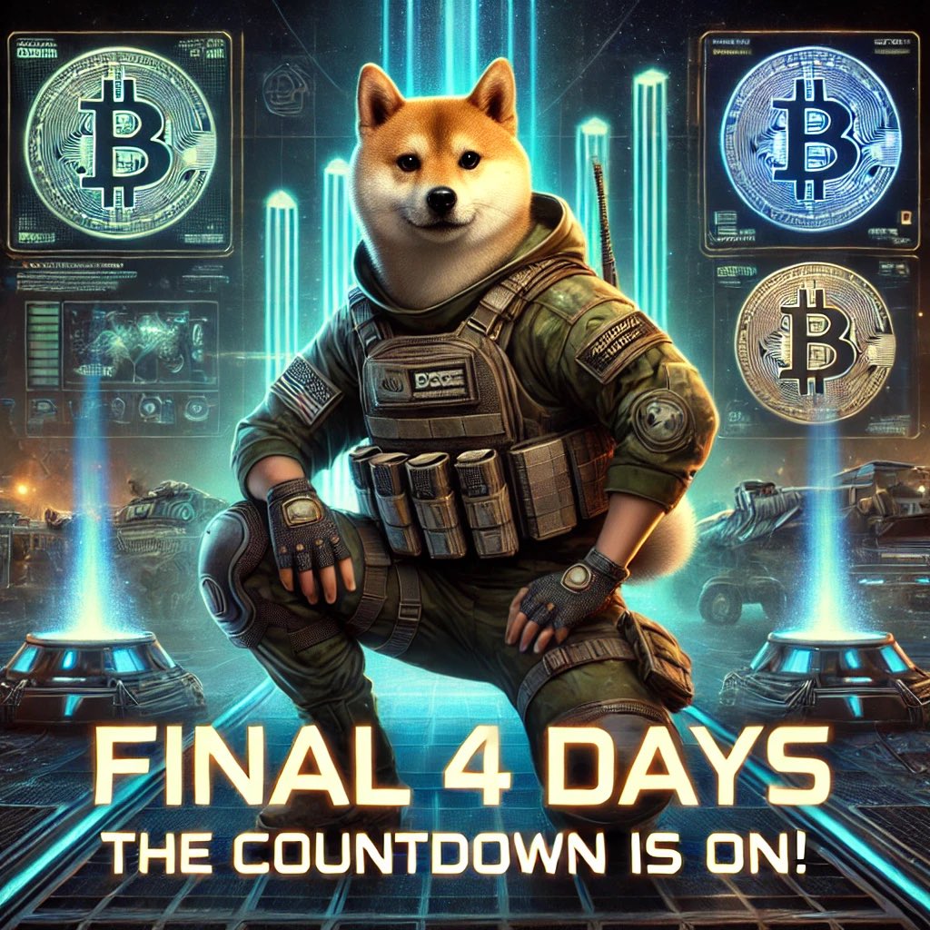 MilitaryDoge_'s tweet photo. 🔥 FINAL 4 DAYS – THE COUNTDOWN IS ON! ⚡

Only 4 days left until Military Doge Coin launches! 🚀🐶

💰 Fair launch
⚡ Strong community
🎖️ Tactical meme power

Are you ready for the mission? Don’t miss out! #MilitaryDoge #MDOGE #Crypto 🚀🐾 https://t.co/UXtdU6UB82