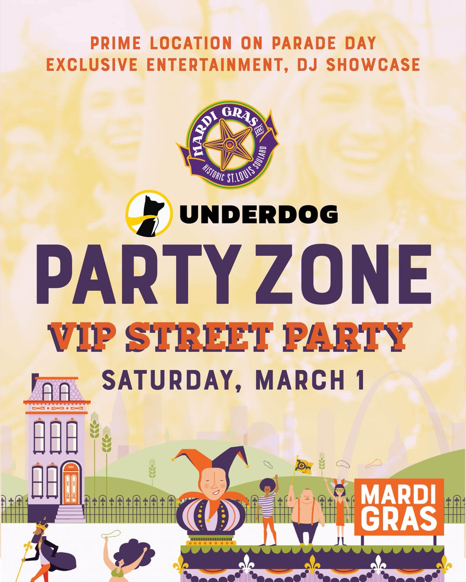 Announcement! 💜💛💚 EVERYONE with a Bud Light Party Tent or Carnival Tent ticket can get into The @UnderdogFantasy Party Zone! All you need is a wristband from one of those events to get in.

Head to stlmardigras.org to lock in tickets for SATURDAY! #StLouisMardiGras