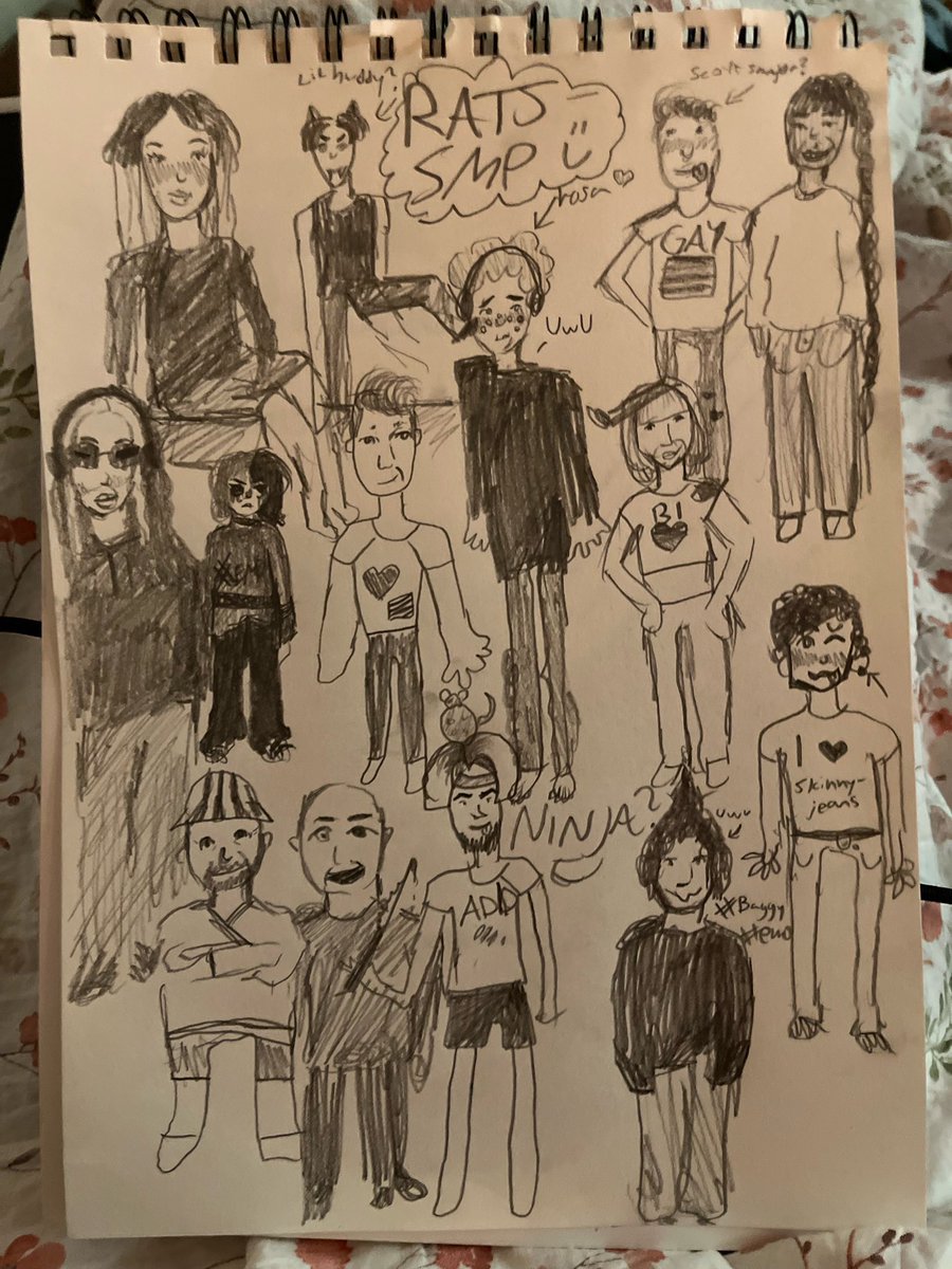 I was grieving #RatsSMP ending and found this absolute masterpiece from 2022 when my irl friend drew the rats cast from s1 based of my descriptions