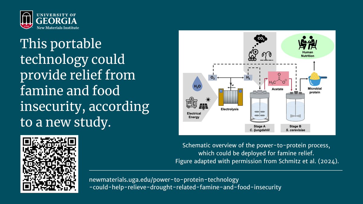 Power-to-protein (PtP) technology could provide relief in Ethiopia and other areas vulnerable to famine and food insecurity. What is PtP and how can it help? Learn more:
newmaterials.uga.edu/power-to-prote…