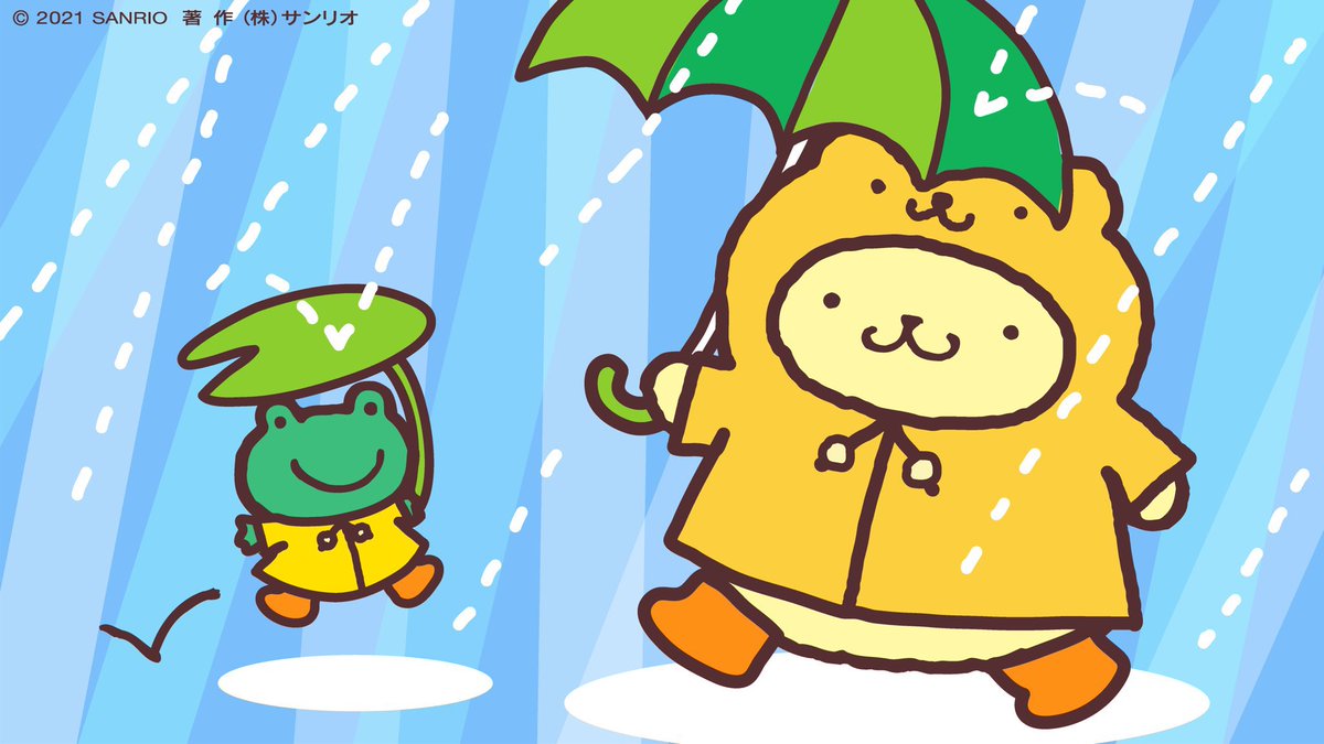 sanriodaily's tweet photo. rainy days with pompompurin and his friends muffin &amp; mint 💫 https://t.co/VOIZUvfTgX