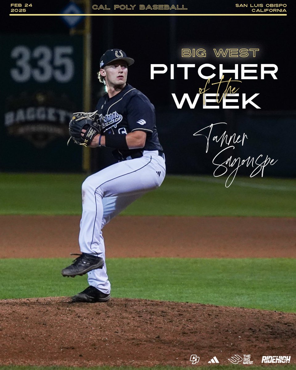 CalPolyBSB's tweet photo. Tanner Sagouspe was lights out โ this week for the Mustangs!
"Goose" made three appearances for 4.1 innings, allowing only one hit and 0โฃ runs while notching that upset win over Texas A&M!
#RideHigh ๐ชฟ https://t.co/BvUF4q6D89