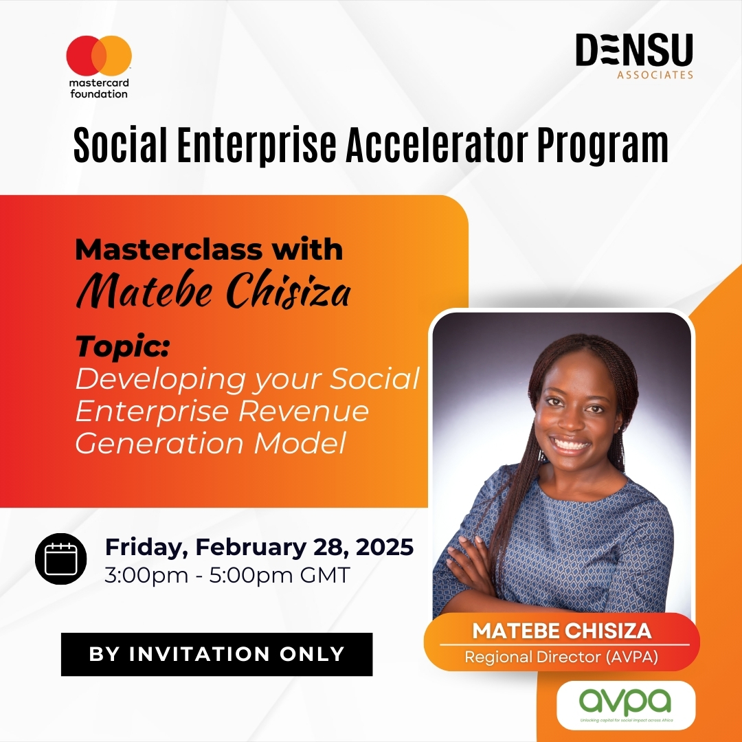 Have you been  wondering how to diversify your income as a social enterprise?

Check out our post on LinkedIn: linkedin.com/company/densu-…
You don’t want to miss this!

#SEAMasterclass #SocialEnterprises #ImpactInvesting #Sustainability #Entrepreneurship