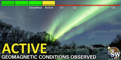 Active geomagnetic conditions (Kp4)
Threshold Reached: 19:58 UTC
Follow live on spaceweather.live/l/kp