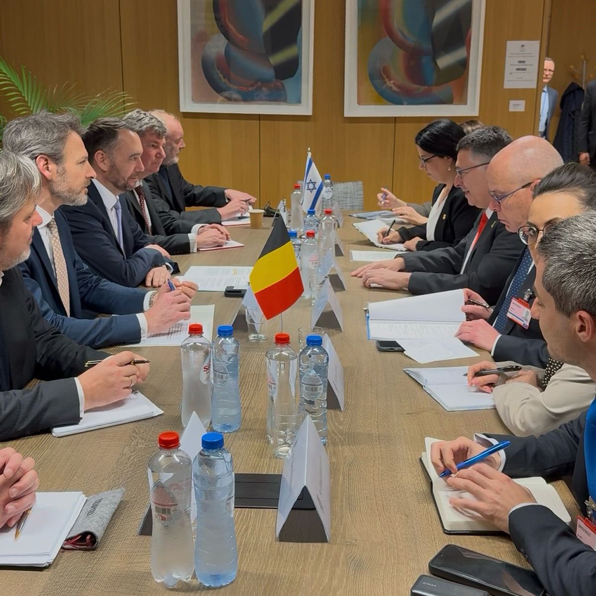 prevotmaxime's tweet photo. Today in Brussels, I took part in what we wanted to be a frank, no-holds-barred exchange between the European Union and Israel, as part of the EU-Israel Association Council. On the fringes of this dialogue, I had a personal meeting with the Israeli Minister for Foreign Affairs, @Gideonsaar2. I reiterated my solidarity with the hostages and their families and recognised Israel's legitimate right to defend itself, while insisting on Belgium's very clear position: all parties to the conflict must strictly respect international humanitarian law and human rights. The ceasefire between Israel and Hamas must be implemented, to relieve the enormous suffering of civilians in Gaza and to allow the exchange of Israeli hostages and Palestinian prisoners, while respecting their respective dignity. I also reiterated our support for UNRWA and listened to Israeli criticism of it, insisted on the two-state solution and expressed my concern about the settler violence and military operations in the West Bank. I also reiterated Belgium's attachment to the territorial integrity of Lebanon and Syria. Finally, I reiterated that the EU-Israel Association Agreement must be based on respect for democratic principles and human rights. This agreement offers many opportunities for beneficial cooperation, from which we wish to continue to benefit mutually. A long-term peaceful solution can only be achieved through frank and constructive political cooperation. @BelgiuminEU @BelgiumMFA @BelgiuminIsrael