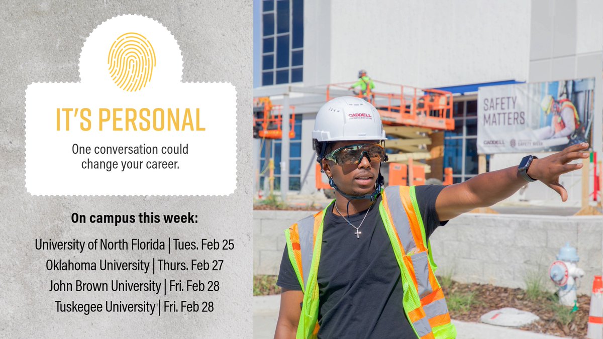 CaddellConst's tweet image. Caddell&apos;s college recruiting spring tour continues this week with plenty of opportunities for students to stop by and enjoy a #PersonalConversation with our talent acquisition team. #ConstructingWhatMatters #ConsiderCaddell