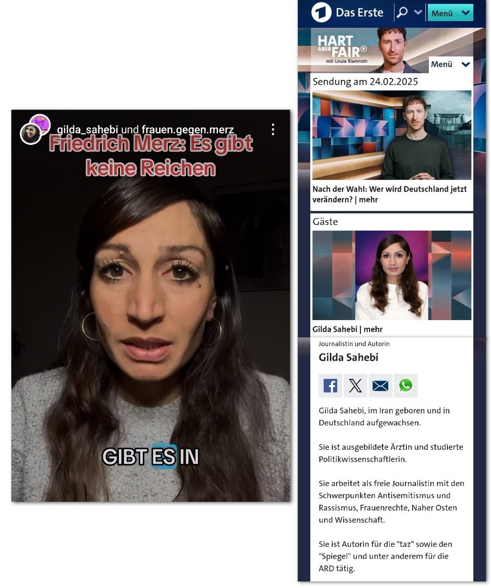 ARD Journalistin Gilda Sahebi, die gerade bei #HartAberFair über die Ergebnisse der Bundestagswahl diskutiert, nahm an der Kampagne "Frauen gegen Merz" teil. #ReformOerr #OerrBlog
