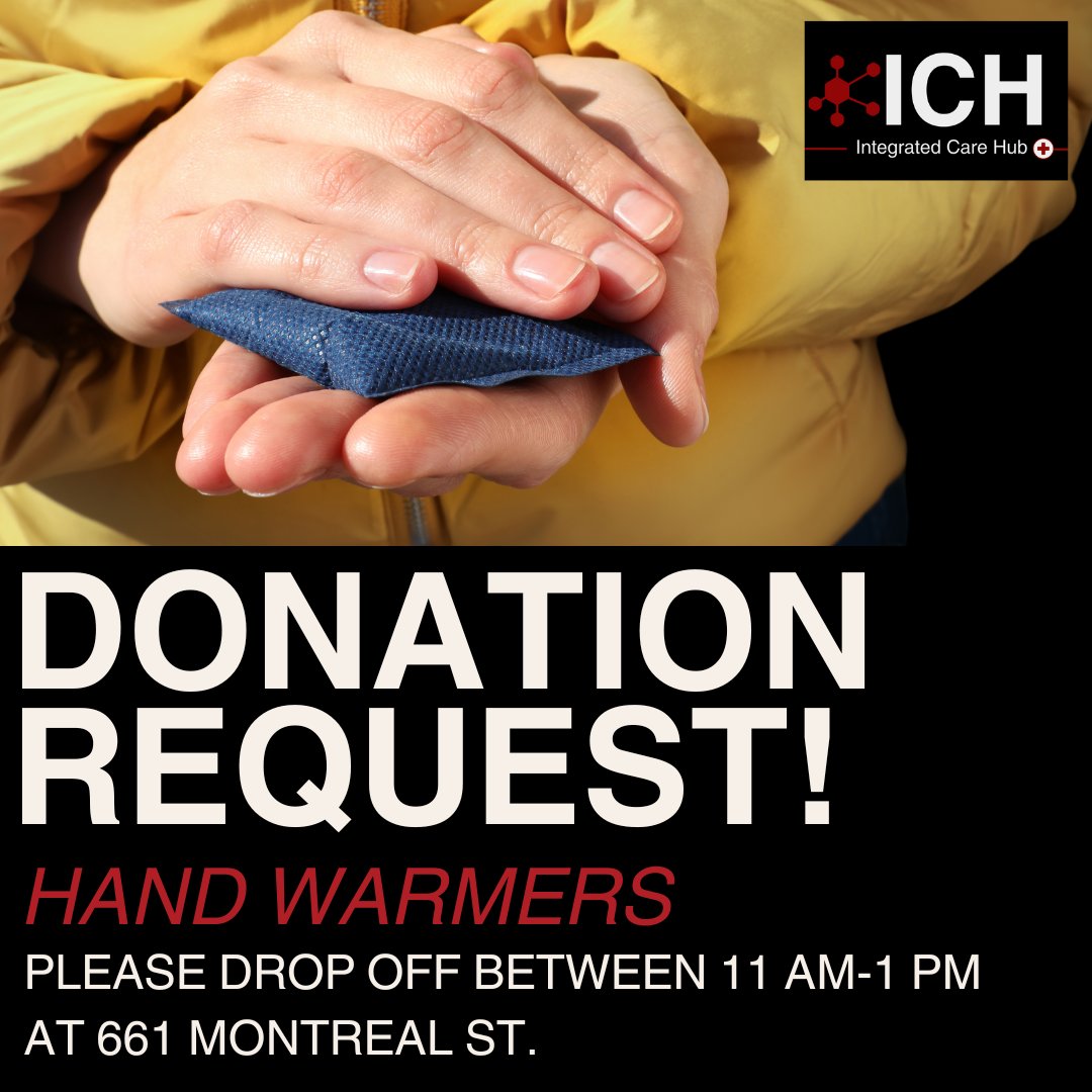 Can you #HelpTheHub? We’re running low on hand warmers for those who visit the ICH. If you can donate, please drop them off between 11 AM - 1 PM. Thank you for warming hands and hearts! 🔥