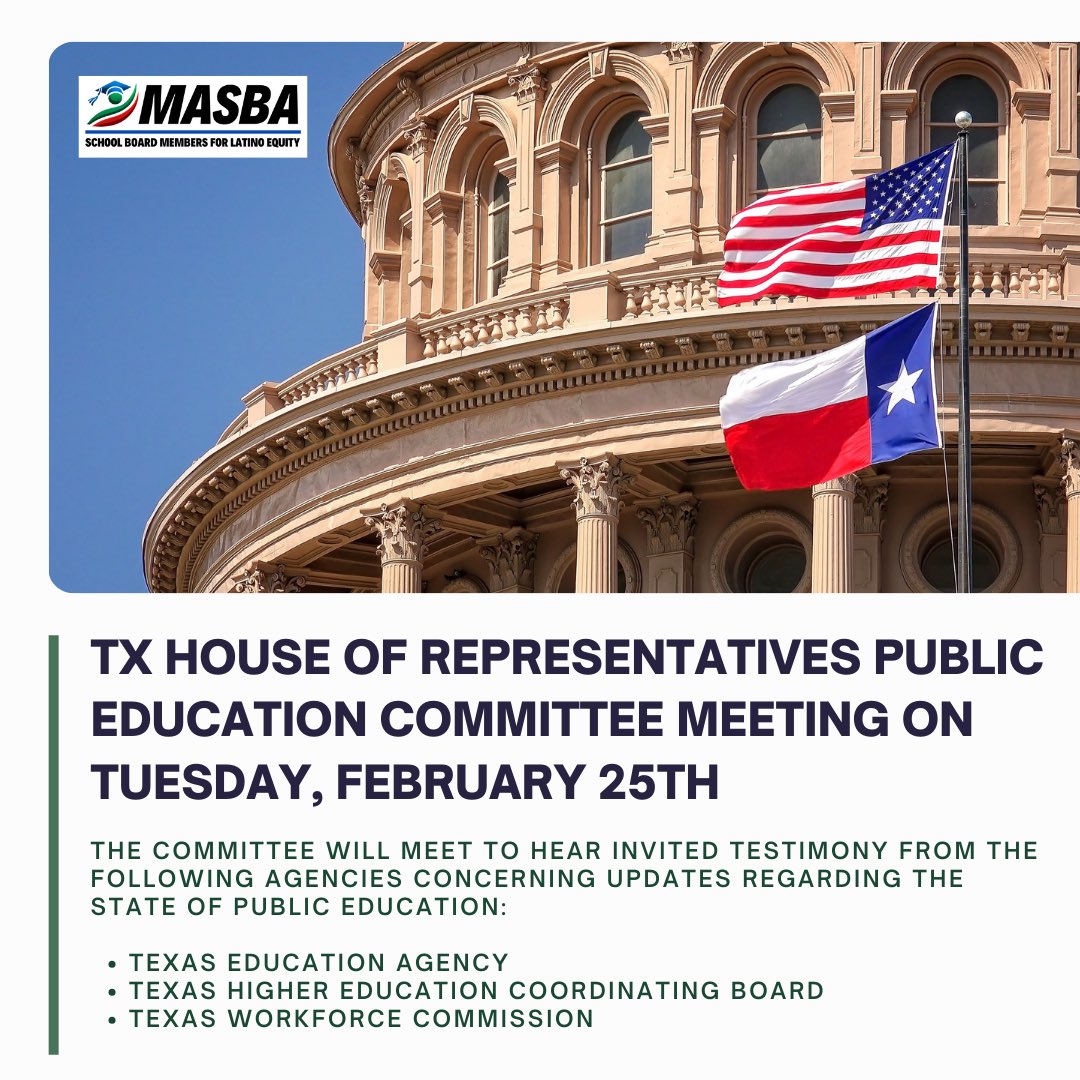 Tomorrow, Tuesday, February 25th, the Texas House Committee on Public Education will convene and hear invited testimony, focusing on updates of the current public education system.