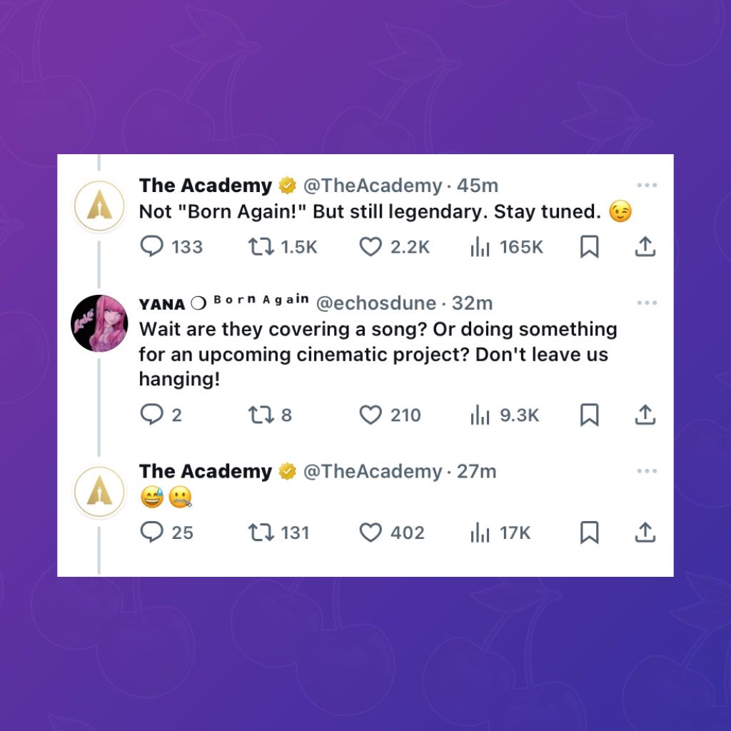The Academy confirms LISA, Doja Cat, and RAYE will NOT perform ‘Born Again’ at the Oscars:

“Not ‘Born Again!’ But still legendary. Stay tuned. 😉”