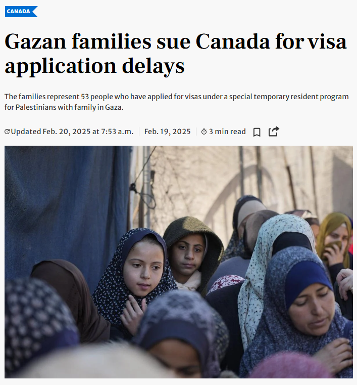 sdmfuuu's tweet photo. Take more time.
Take ALL the time, Canada.
Create more delays.

Better yet, reject them all.

---------------------------
From the Toronto Star:
"GAZAN FAMILIES SUE CANADA FOR VISA APPLICATION DELAYS"

#Israel #Gaza #Canada