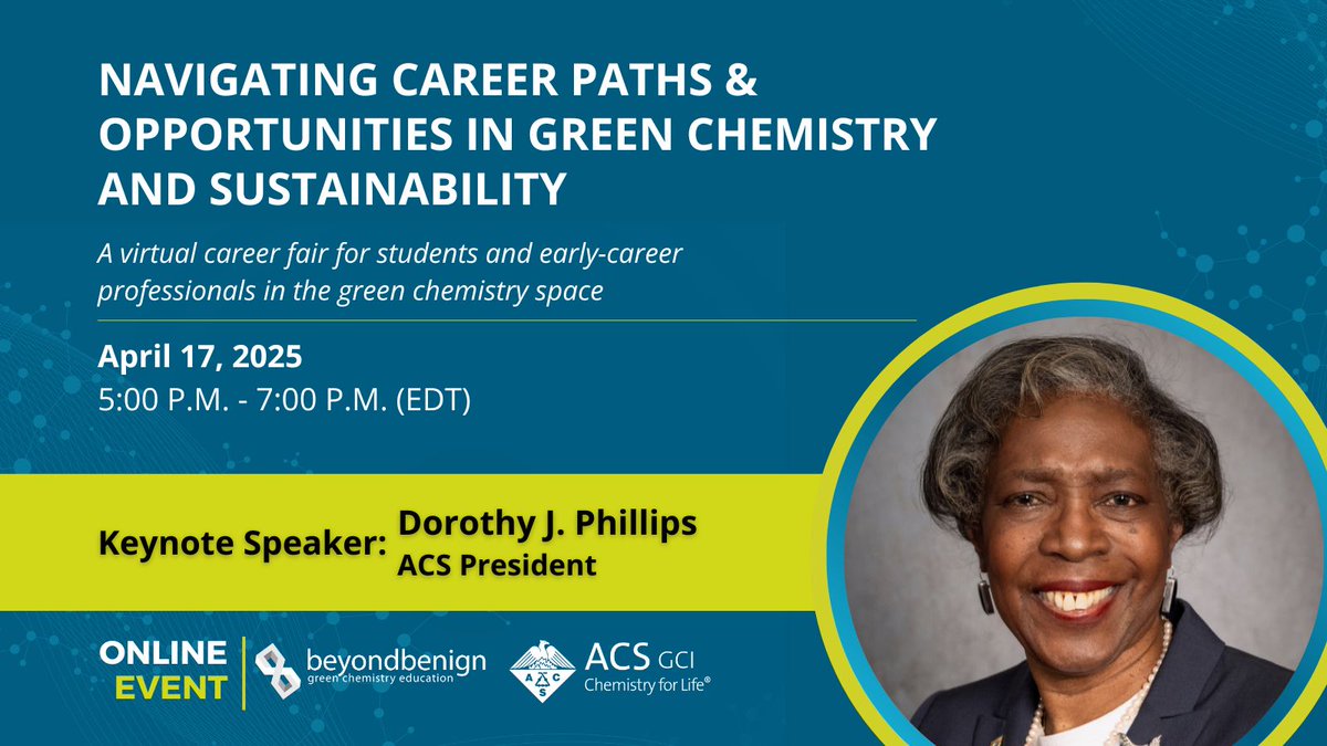 Beyond Benign (@beyondbenign) on Twitter photo Students & early-career professionals in green chemistry and sustainability! 🧪Join a free virtual career fair on April 17th from 5-7 pm EDT to explore career pathways, internship opportunities, and job openings while building your network. RSVP: buff.ly/41Fuldv <a href="/ACSGCI/">ACS Green Chemistry Institute</a> Students & early-career professionals in green chemistry and sustainability! 🧪Join a free virtual career fair on April 17th from 5-7 pm EDT to explore career pathways, internship opportunities, and job openings while building your network. RSVP: buff.ly/41Fuldv <a href="/ACSGCI/">ACS Green Chemistry Institute</a>