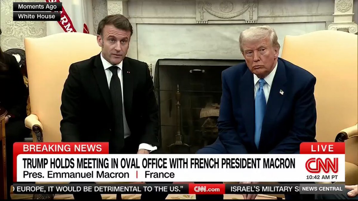 Der 🇫🇷 Präsident #Macron brüllt in Paris wie ein Löwe, aber in Washington schnurrt er wie eine Katze. #Trump der 🤡 ist nicht umzustimmen!