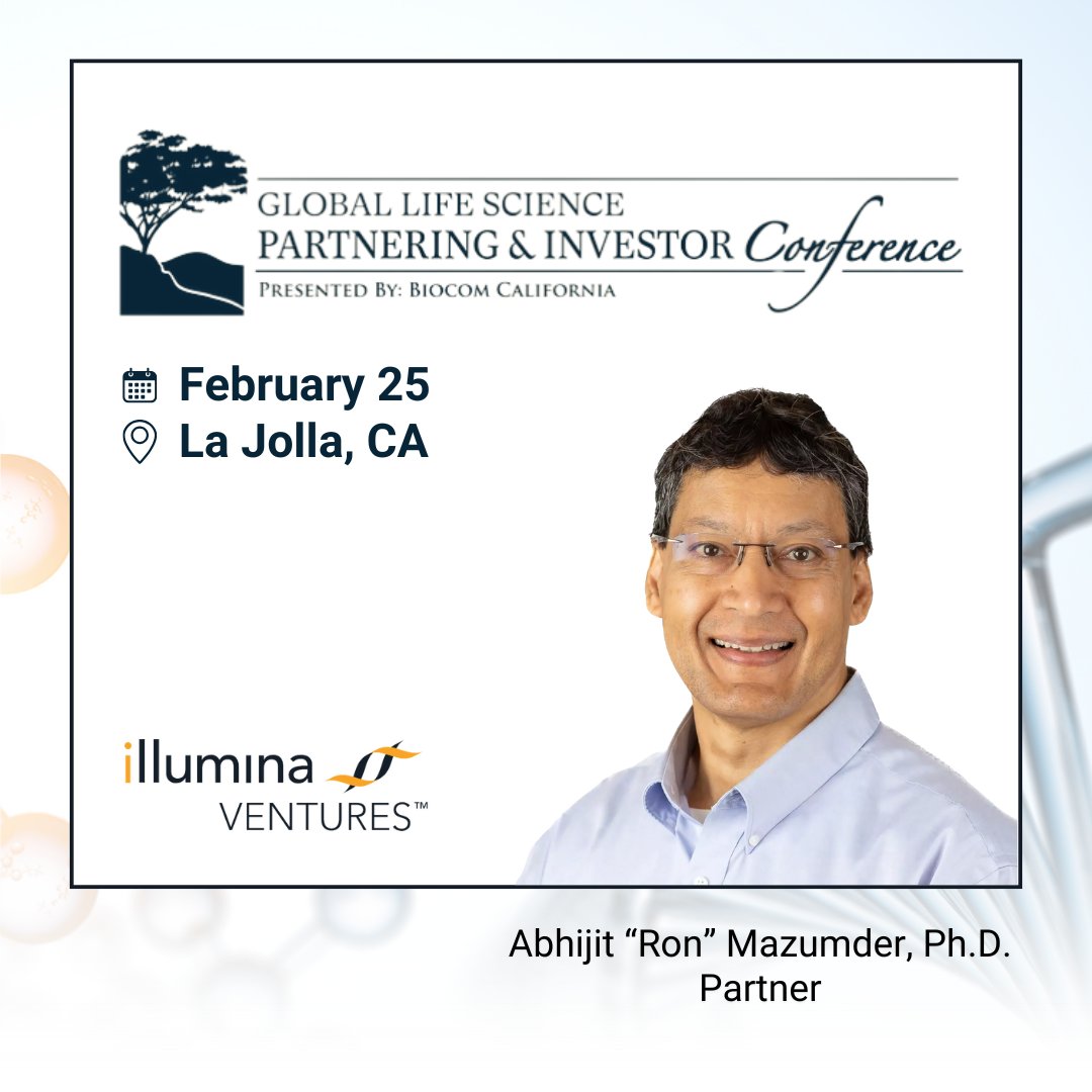 Illumina Ventures (@illuminaventure) on Twitter photo Our Partner Ron Mazumder will be at the <a href="/BiocomCA/">Biocom California</a> Global Life Science Partnering & Investor Conference tomorrow at <a href="/LodgeTorreyPine/">LodgeTorreyPines</a>. He looks forward to learning key trends, seeing cutting-edge technologies and engaging with industry leaders.
More: biocom.org/conferences/gl… Our Partner Ron Mazumder will be at the <a href="/BiocomCA/">Biocom California</a> Global Life Science Partnering & Investor Conference tomorrow at <a href="/LodgeTorreyPine/">LodgeTorreyPines</a>. He looks forward to learning key trends, seeing cutting-edge technologies and engaging with industry leaders.
More: biocom.org/conferences/gl…