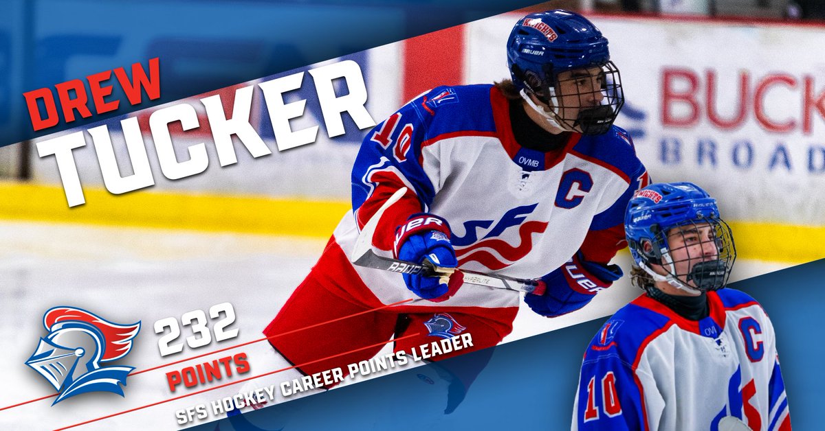 After recording a goal and 4 assists last Friday vs Clay, Senior forward Drew Tucker is now the SFS Hockey 𝗖𝗮𝗿𝗲𝗲𝗿 𝗣𝗼𝗶𝗻𝘁𝘀 𝗟𝗲𝗮𝗱𝗲𝗿!

Tucker now has 232 career points, breaking the record that was previously held by Kyle Bloom '16.

Congratulations Drew!

#GoKnights
