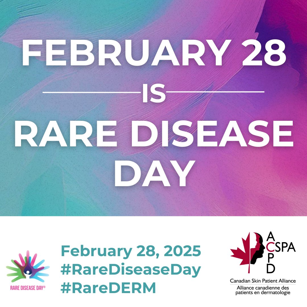 CanadianSkin's tweet photo. #RareDiseaseDay is on February 28th! CSPA is part of the GlobalSkin RareDERM Community. Many of the conditions that fall under our umbrella are rare dermatological diseases. As a community, we are raising awareness for rare dermatological diseases worldwide. #MySkinIsRare https://t.co/ve4FcCVVbW