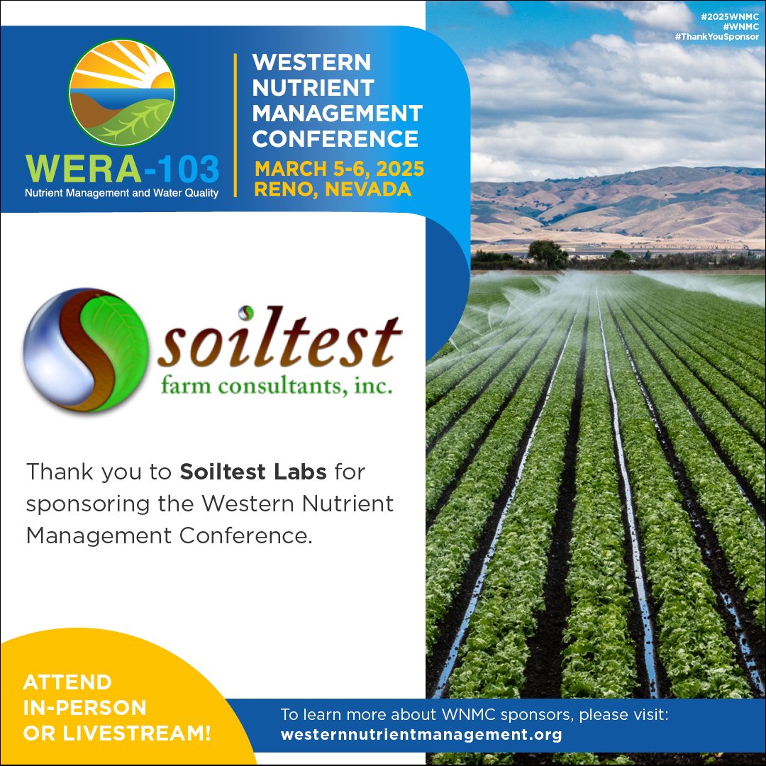 Thank you to Soiltest Labs for sponsoring the Western Nutrient Management Conference. To learn more about WNMC sponsors, please visit: westernnutrientmanagement.org/Sponsors #2025WNMC #WNMC #ThankYouSponsor