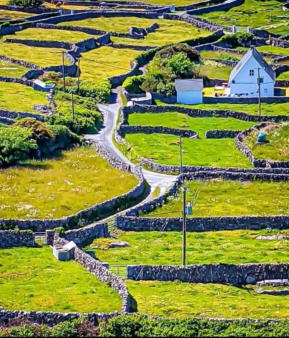 ☘️ This is Inisheer (Inis Oírr in Irish), the  smallest of the three Aran Islands. Did you know  there are approximately 1500 miles of dry stone walls, built by generations of islanders over several centuries. Very very beautiful indeed 💚

📸 yourwayireland