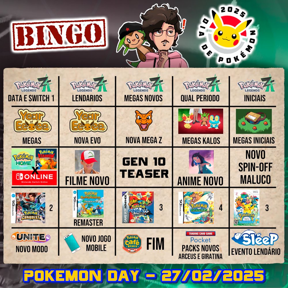 kakaCrads's tweet photo. VAMO FAZER UM BINGO

e vocês sabem como eu sou, coloquei loucuras e maluquisses no meio das coisas pq ser normal pra falar de Pokémon em PLENO Pokémon Day não da

dia 27 veremos quem ta certo😎 https://t.co/xNhWbxWsgx