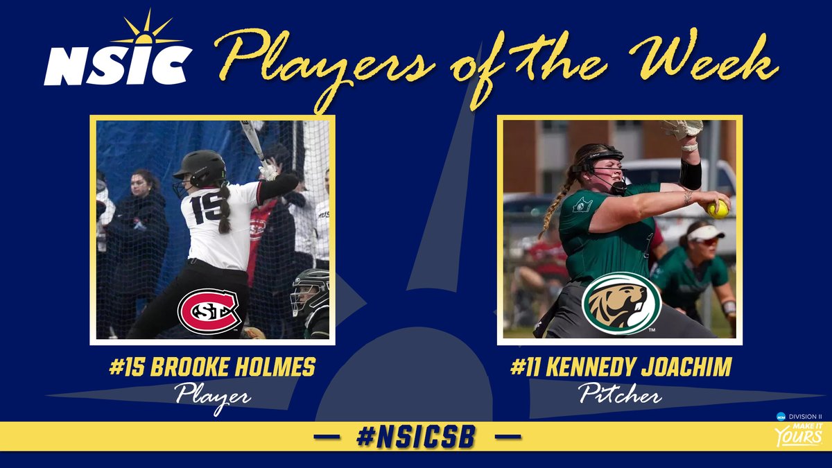 #NSICSB Release No. 4
#NSICPOW
Player: #15 Brooke Holmes – St. Cloud State
Pitcher: #11 Kennedy Joachim – Bemidji State

Full Release: northernsun.org/news/2025/2/24…