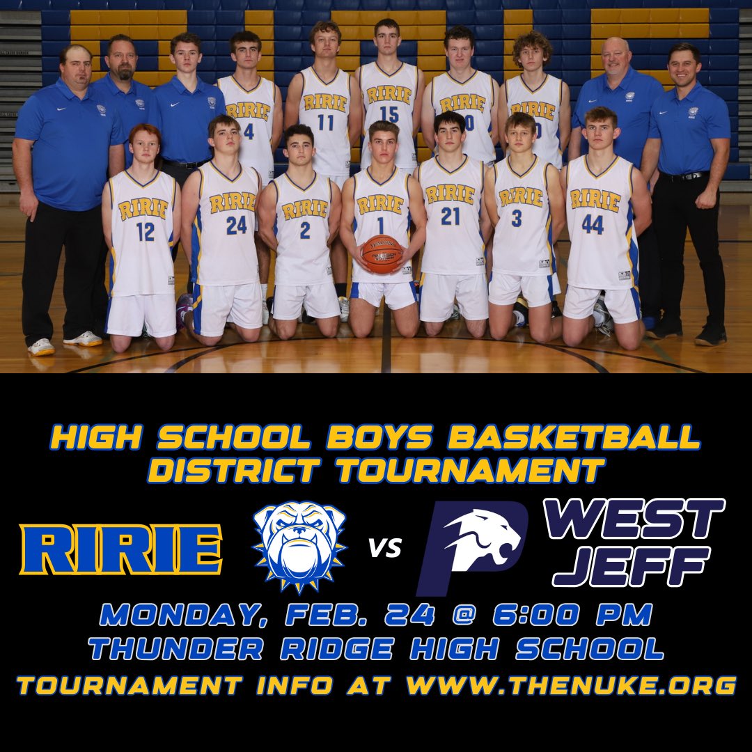 HUGE game tonight at Thunder Ridge! Good luck to our HS Boys Basketball team vs. West Jefferson in Game 7 of the district tournament! The game tips off at 6:00 pm.
#WeAreRirie #idpreps