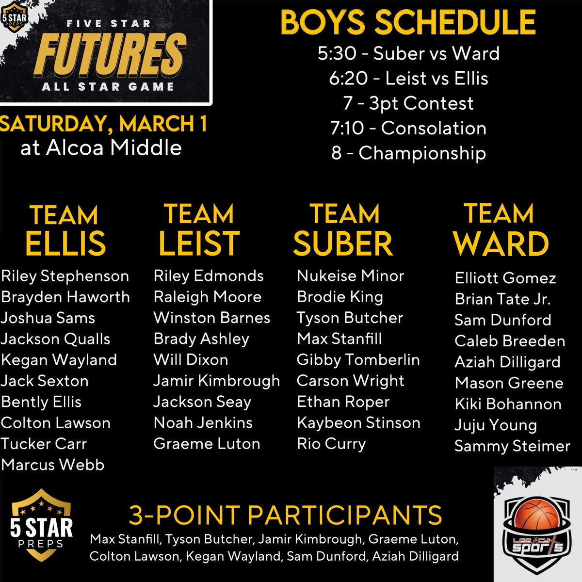 BOYS Rosters for our 1st Futures Games. See these 7th &amp; 8th grade stars play SATURDAY at Alcoa Middle.