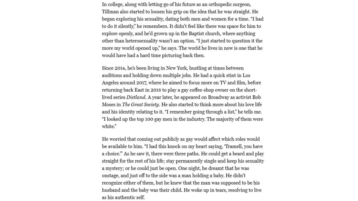 svrdkit's tweet photo. tramell tillman on coming to terms with his sexuality. the whole article is lovely and intimate, my goddd. and the fact that he loves flowers (it's personal to me, i'm a florist) #severance https://t.co/hOpqSjST5H