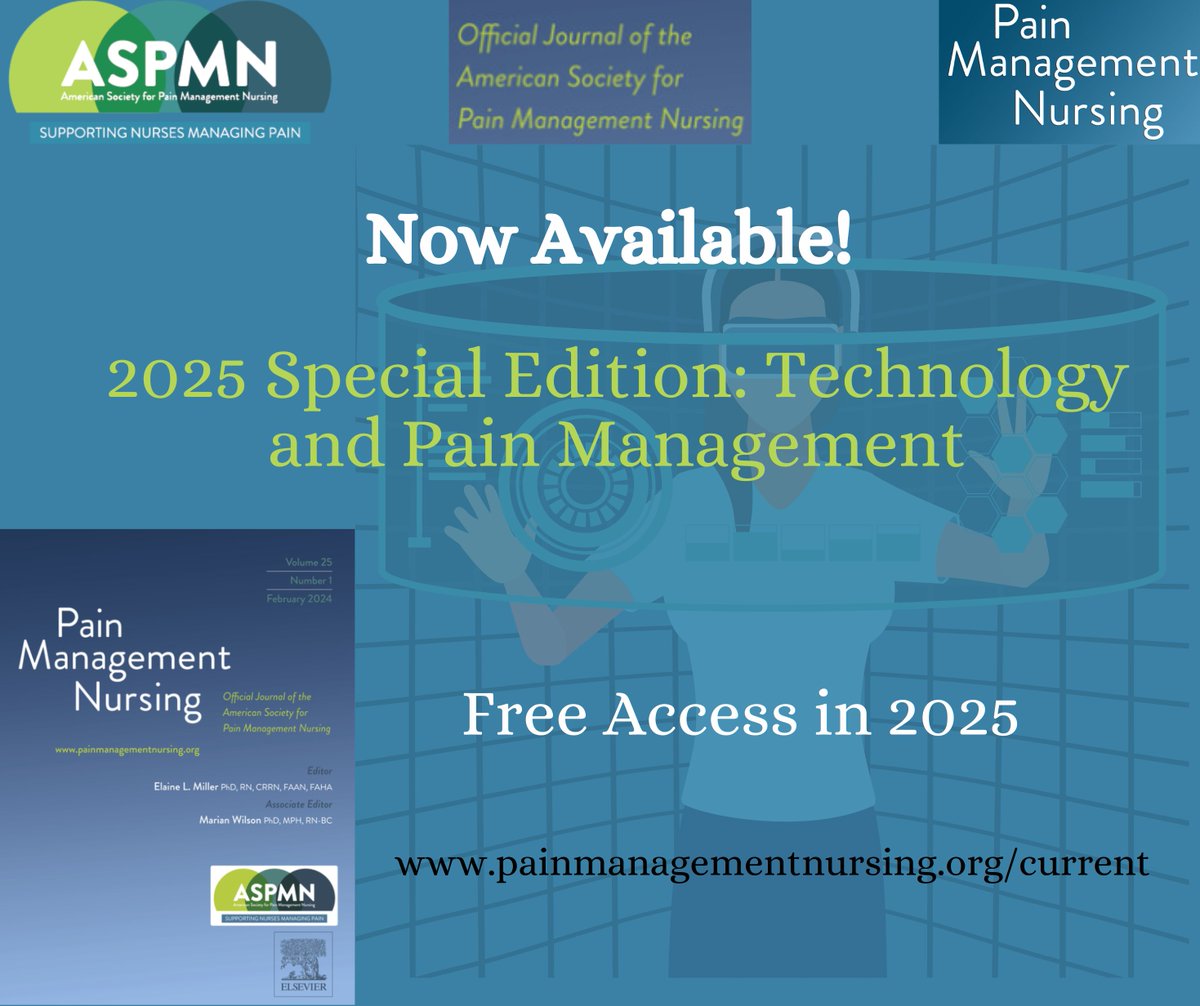 Special issue 2025: Technology and Pain Management is now available!
Special editors: Dr. Evans &amp; Dr. St. Marie
This issue is free access through 2025
painmanagementnursing.org/current
#Pain #Technology #TENS #Biofeedback #virtual #VR #monochromatic #app #labor #bibliometric #bronch #TEAS