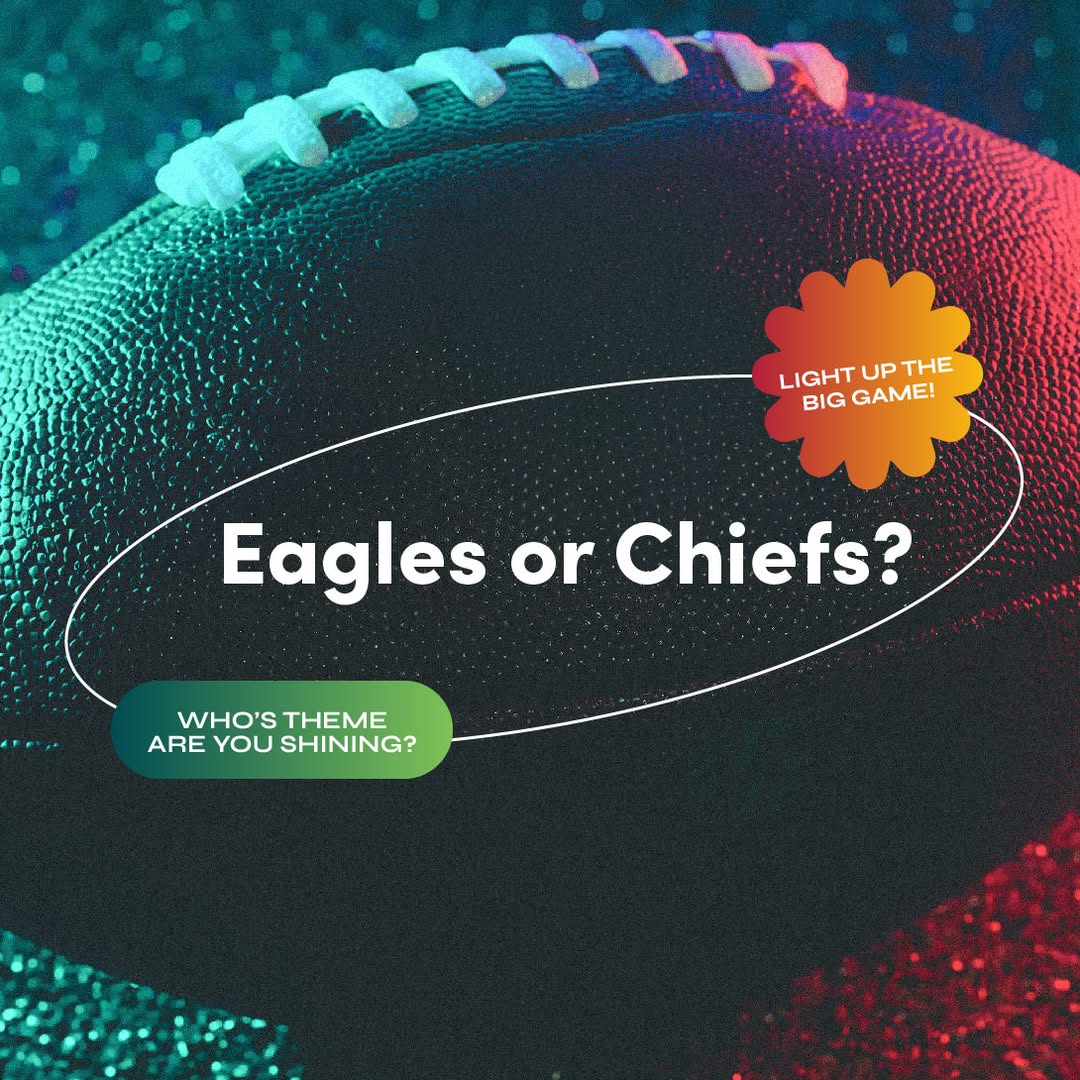 Calling all Sports Fans 📣
The Big Game is just around the corner 🏈, and what better way to get pumped up than by showing off some serious team spirit with our Chiefs and Eagles themes 💡🌈 Didn't make it this year? 
.
.
.
Are you team ❤️ or 💚 let us know in the comments!