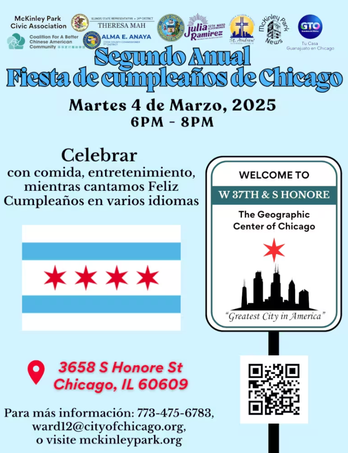 McKUDOS_chi's tweet photo. 🎂 Chicago turns 188! Join us for the 2nd Annual Chicago’s Birthday Party with cake, refreshments &amp; community fun! 

📅 March 4, 2025 | ⏰ 6-8 PM
📍 3658 S Honore St, Chicago, IL
🎉 Free &amp; open to all!
More info: https://t.co/RRHoGByU3L
#Chicago188 #HappyBirthdayChicago https://t.co/pSJCiYoLaR