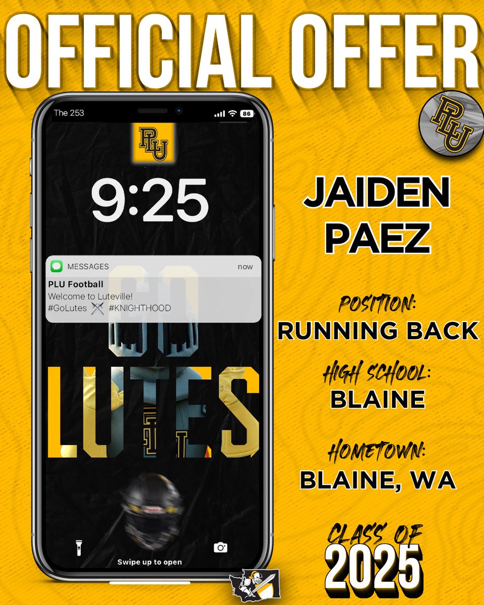 jaidenp122345's tweet photo. Blessed to receive another offer to continue playing football. Thank you to @Zach_Willis45 and the rest of the PLU staff for having me this weekend!
@CoachOlson_ @RylandSpencer @BrandonHuffman https://t.co/B8k1LWkX2p